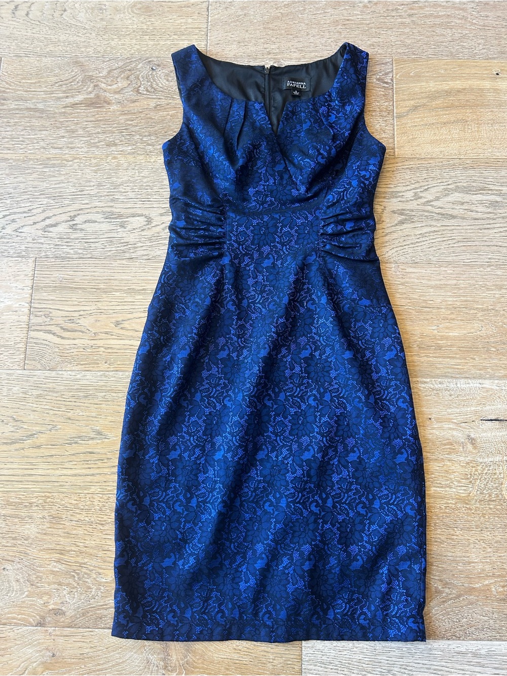 Adrianna Papell Dress, Size 6, Sleeveless, V Neck, Blue/Black Floral, Lined